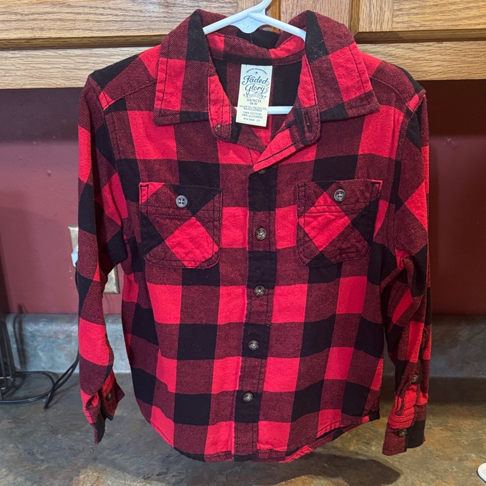 10/$10 Faded Glory Kids Black and Red Checkered Shirt